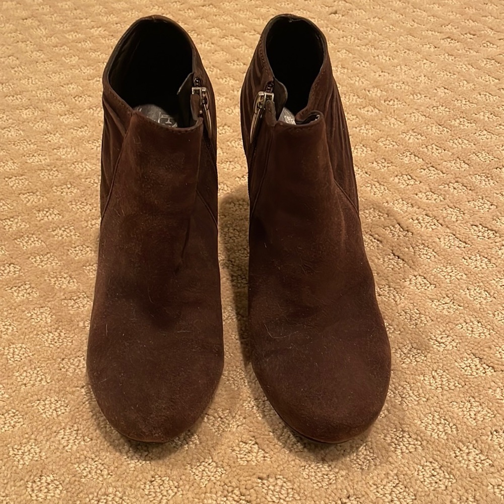 Enzo brown suede heeled booties